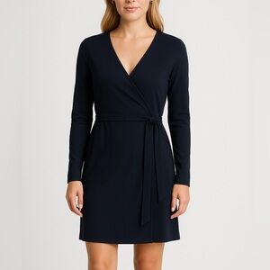 Leith Navy Blue Wrap Dress | Size M | Long Sleeve Tie Waist | Work-to-Cocktail